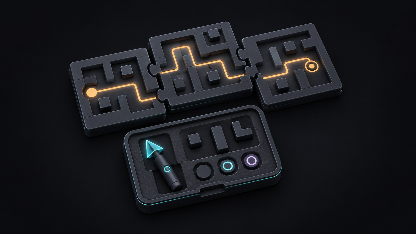 Illustrated scenario toolkit with connected route tiles.